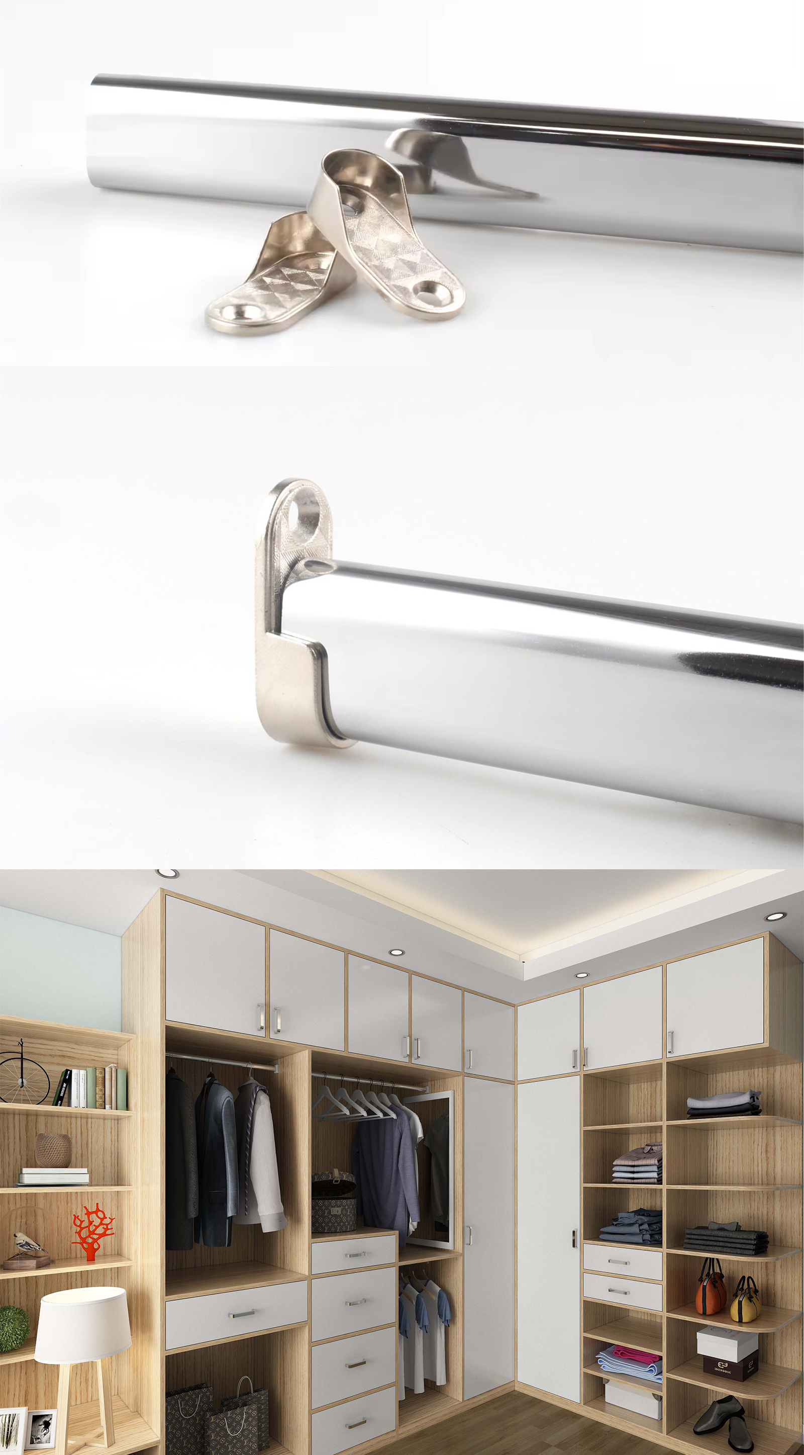 Wardrobe Pipe Support YT-1601a Chromium Plated Iron Pipeduh